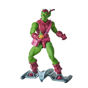 Figura Green Goblin Marvel Legends Spider-Man Retro. Duende Verde clásico con deslizador, bombas de calabaza y cabeza sin máscara. ¡Hasbro!